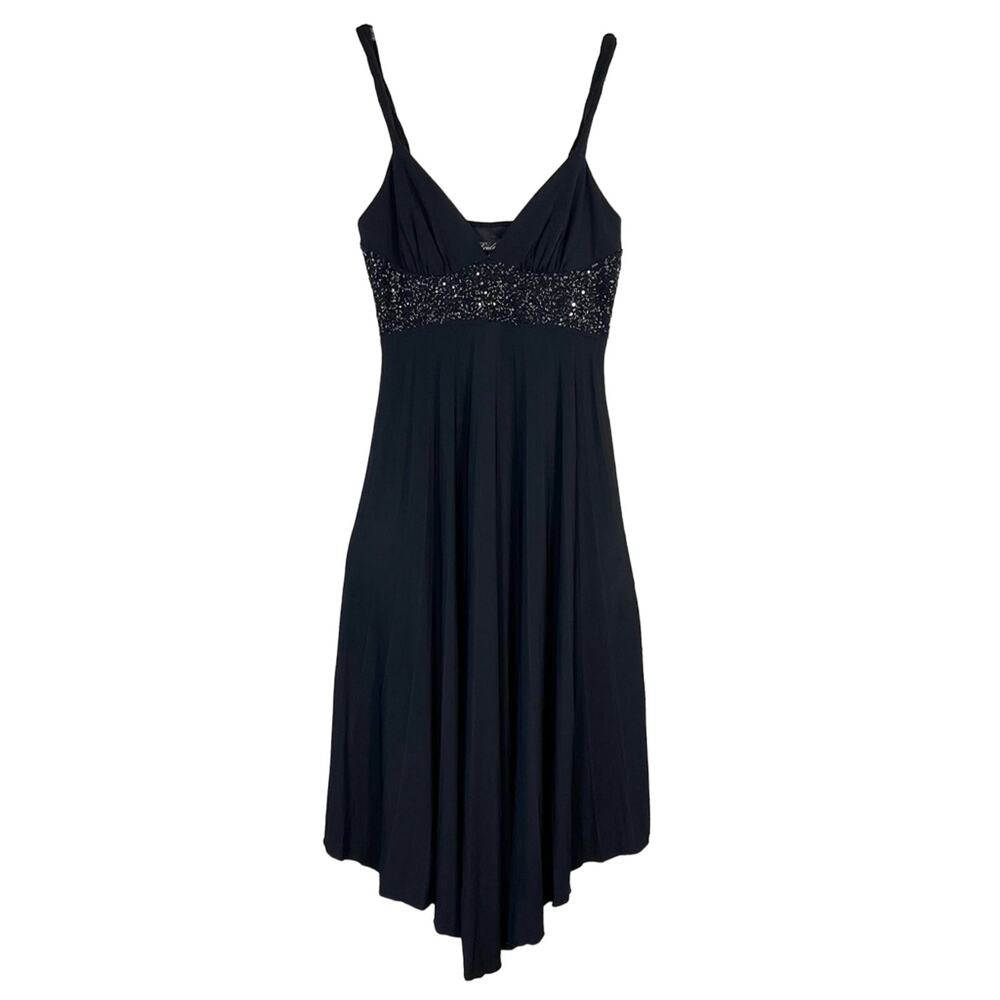 VTG ROULETTE | Black Spaghetti Strap Y2K Baby Doll Style Pleated Beaded Dress
